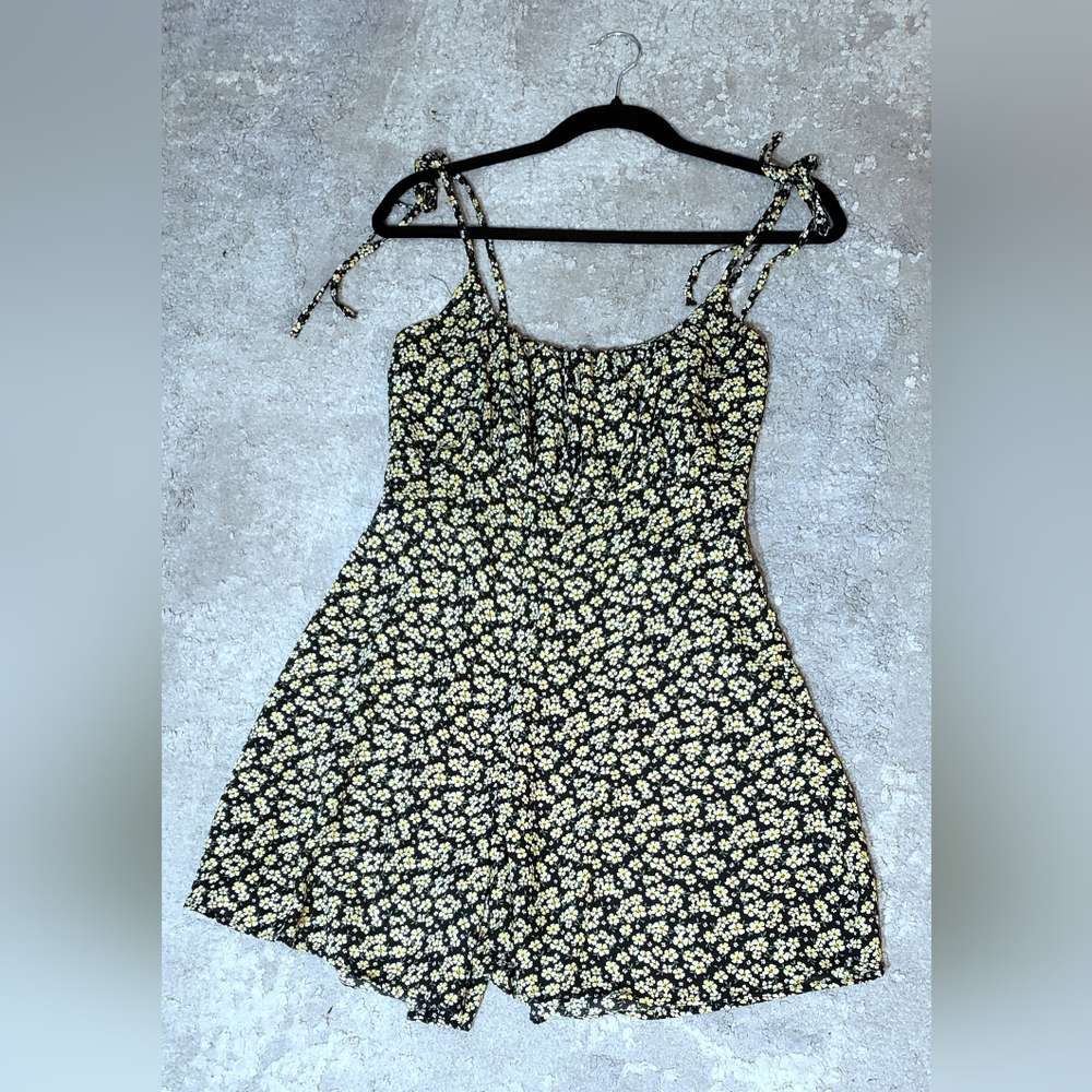 Floral Tie-Shoulder Romper - Black & Yellow